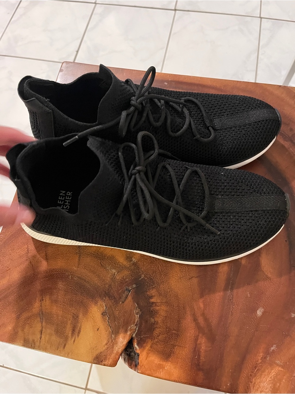 Eileen Fisher Black Knit Lace-Up Sneakers with Cream Sole